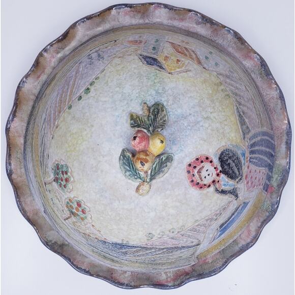 Vtg. Italica ARS POTTERY Italian Hand Painted Scalloped Edge Plate& Lid ~Signed - Picture 6 of 15